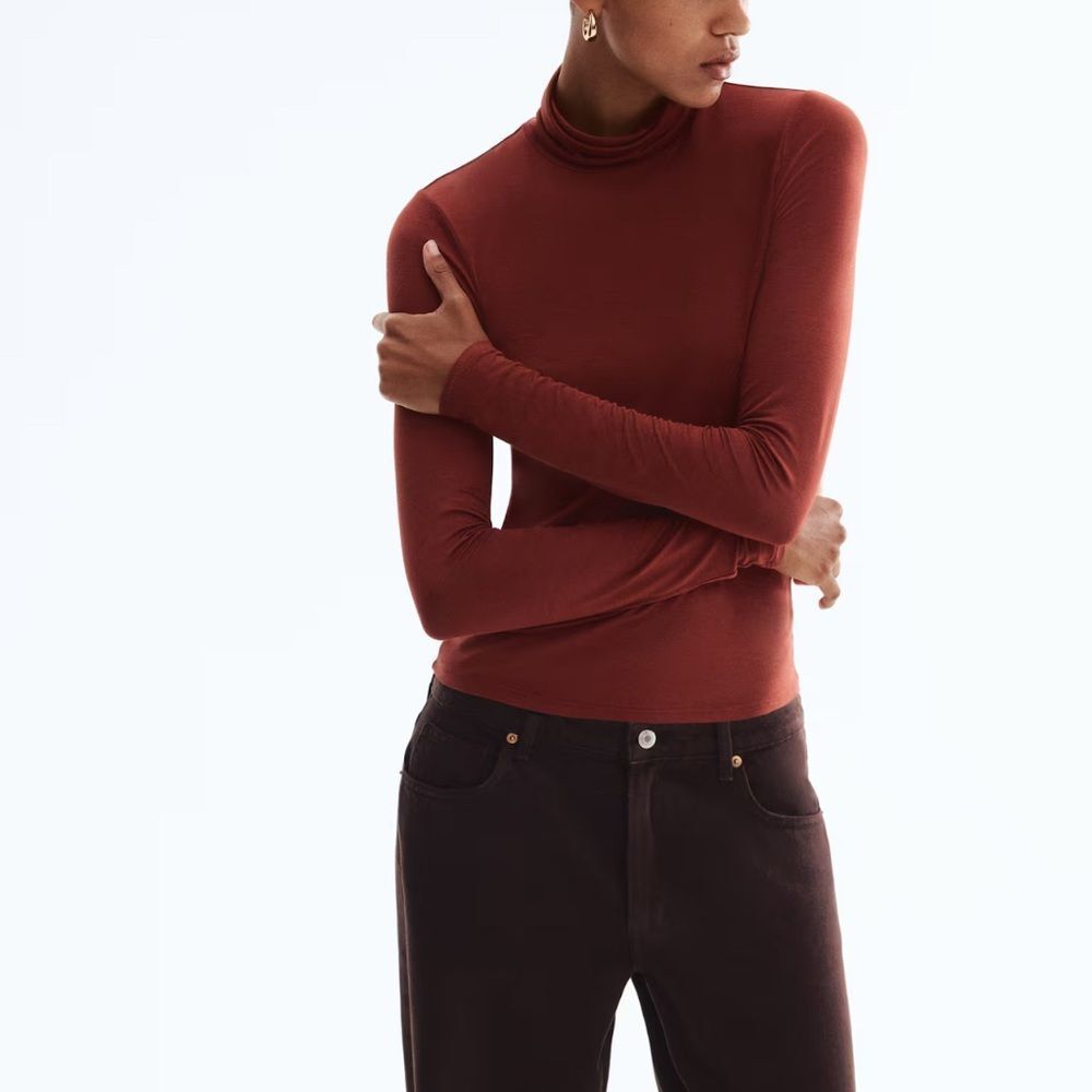 H&M Turtleneck Top Viscose Rust Red NWT - image 4